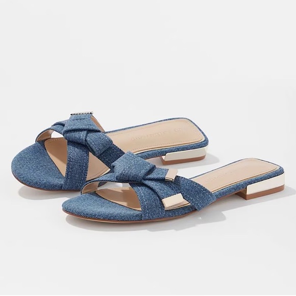 WHBM DENIM KNOTTED FLAT SANDALS - Picture 1 of 4